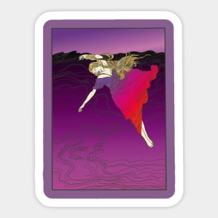 Drowning Girl (red on purple) Sticker